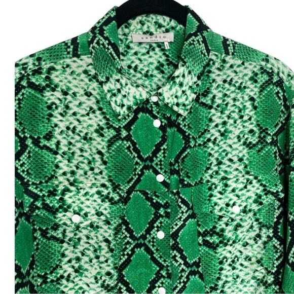 Sandro Paris Coulevre Python Silk Snap Front Blouse Small - Picture 3 of 11